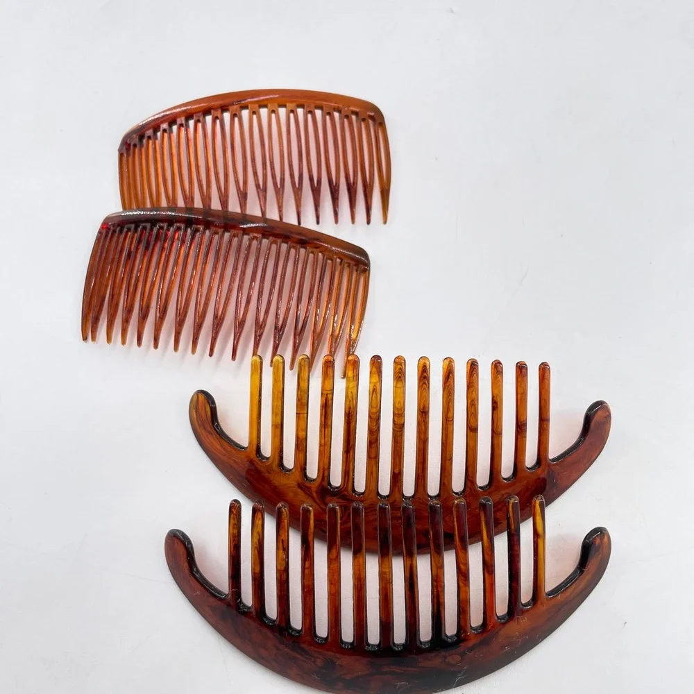 Vintage Goody Faux Tortoiseshell Hair Combs Set of 4 Amber Brown Retro Style